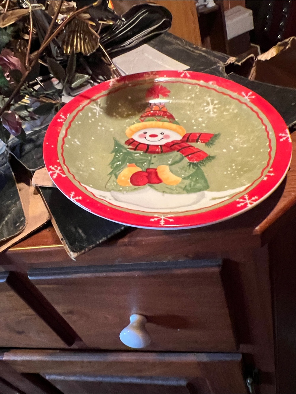 Vubtagec Festive Snowman Holiday Serving Plate - Red & Green